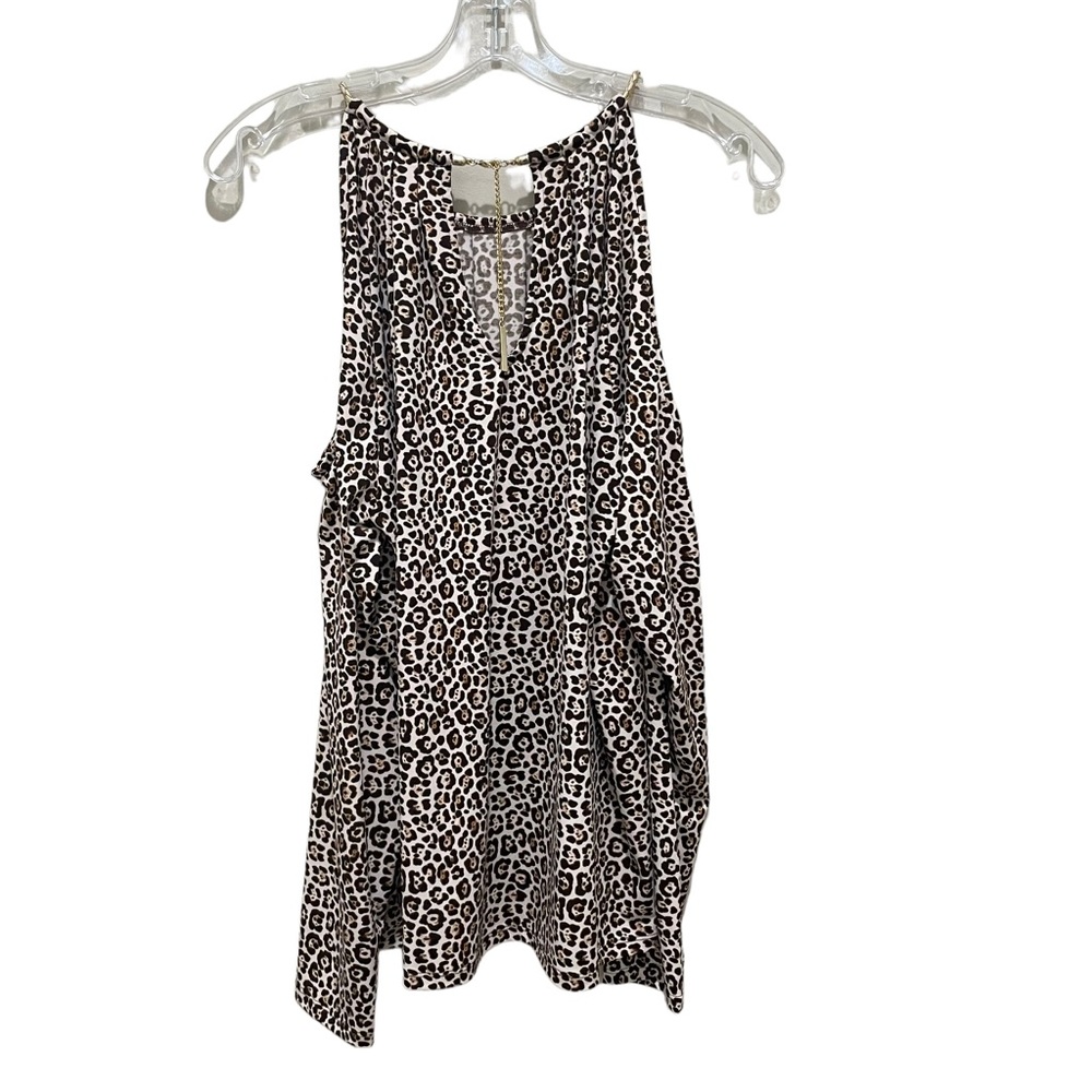 michael michael kors leopard print cold shoulder top size large - Picture 5 of 7